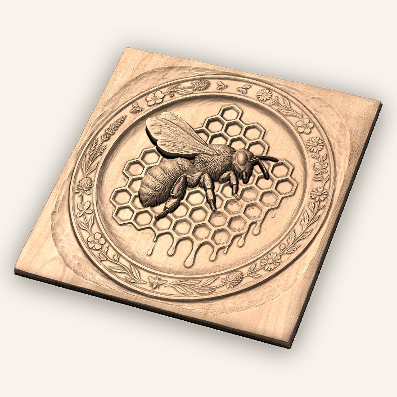 Honeybee Honeycomb and Wildflower Tray CNC Relief STL bas-relief STL — view 4