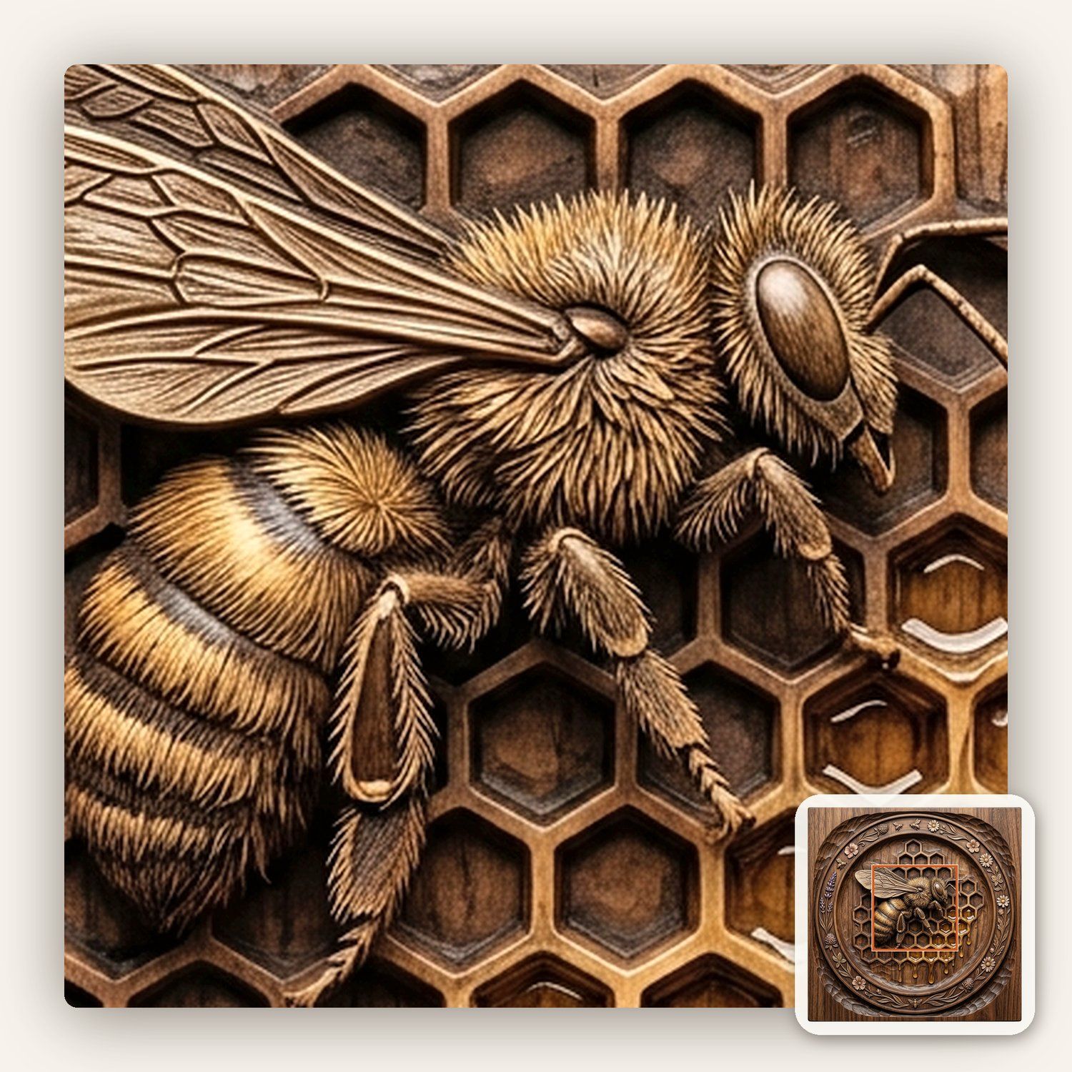 Honeybee Honeycomb and Wildflower Tray CNC Relief STL bas-relief STL — view 8