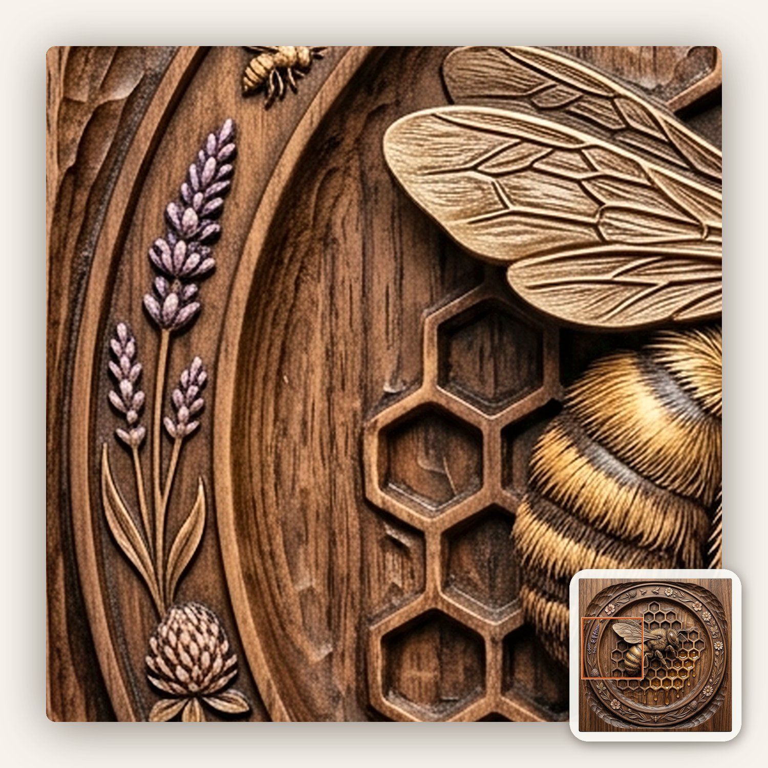 Honeybee Honeycomb and Wildflower Tray CNC Relief STL bas-relief STL — view 9