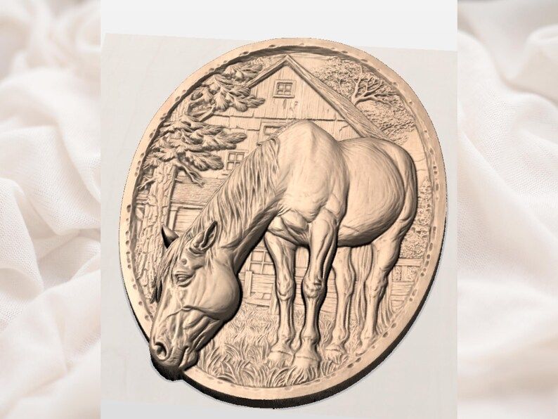 Grazing Horse and Old Barn Bas-Relief STL for CNC Carving bas-relief STL — view 3