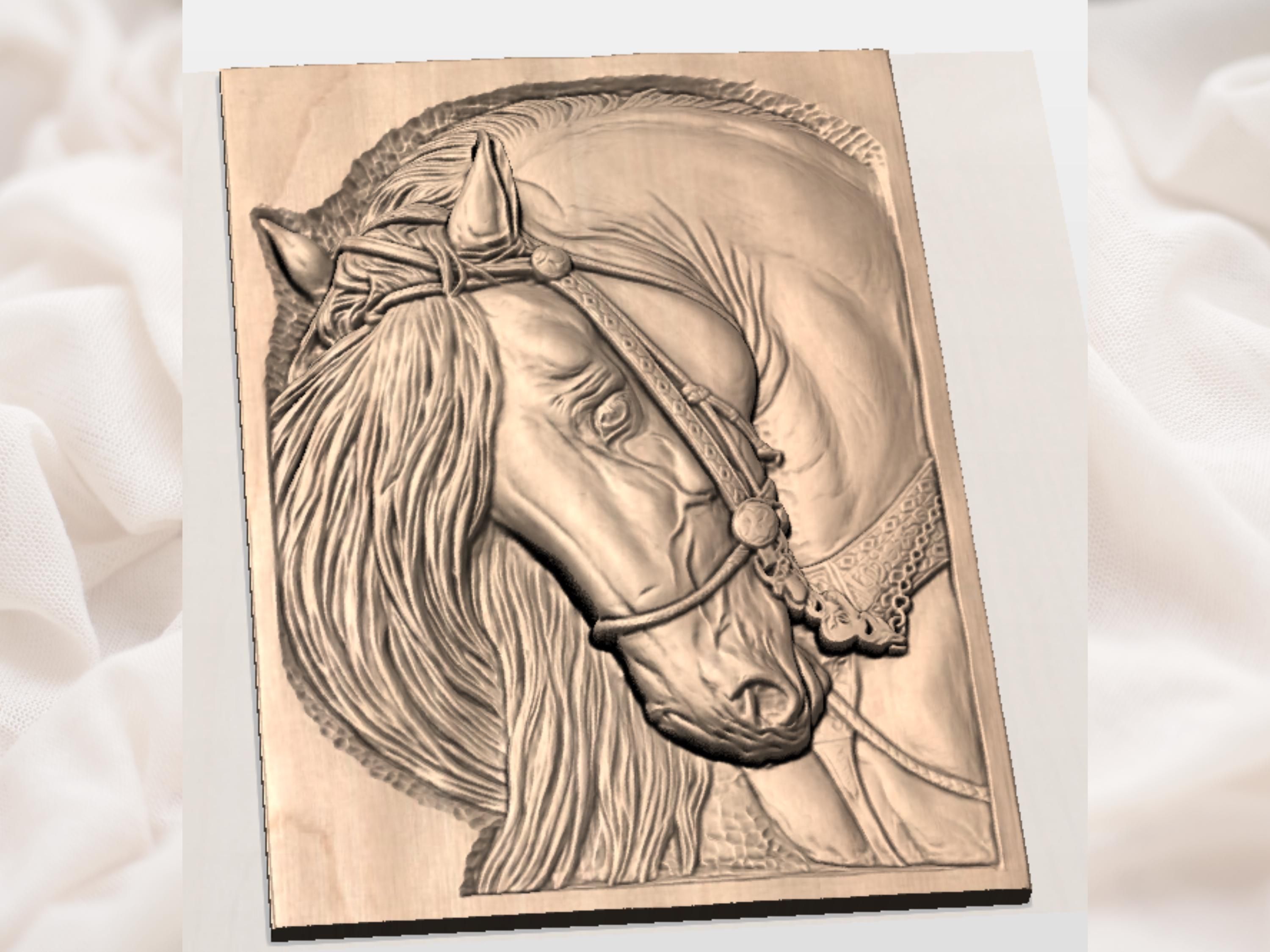 Western Horse Head Bas-Relief STL with Braided Bridle bas-relief STL — view 2