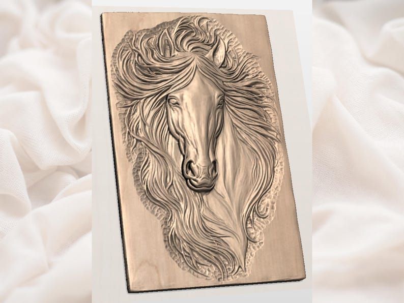 Flowing Mane Stallion Horse Head Bas-Relief STL Carving bas-relief STL — view 2
