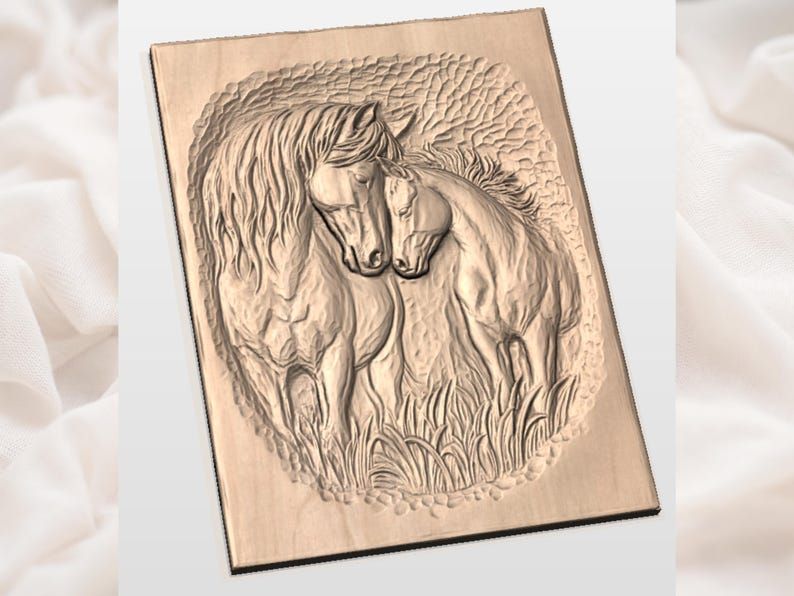 Mare and Foal Touching Noses Bas-Relief STL for CNC bas-relief STL — view 2