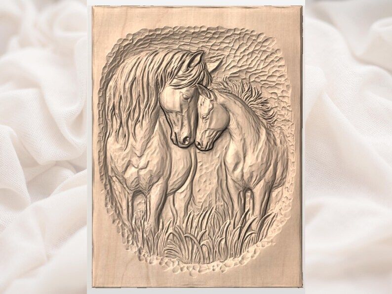 Mare and Foal Touching Noses Bas-Relief STL for CNC bas-relief STL — view 3