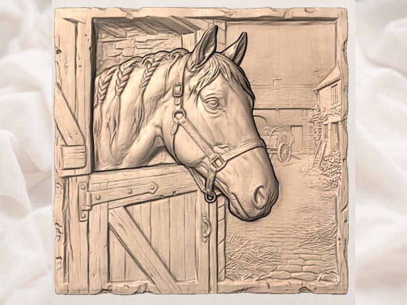 Chestnut Horse at the Stable Door Bas-Relief STL bas-relief STL — view 2