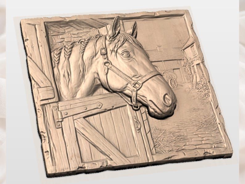 Chestnut Horse at the Stable Door Bas-Relief STL bas-relief STL — view 3