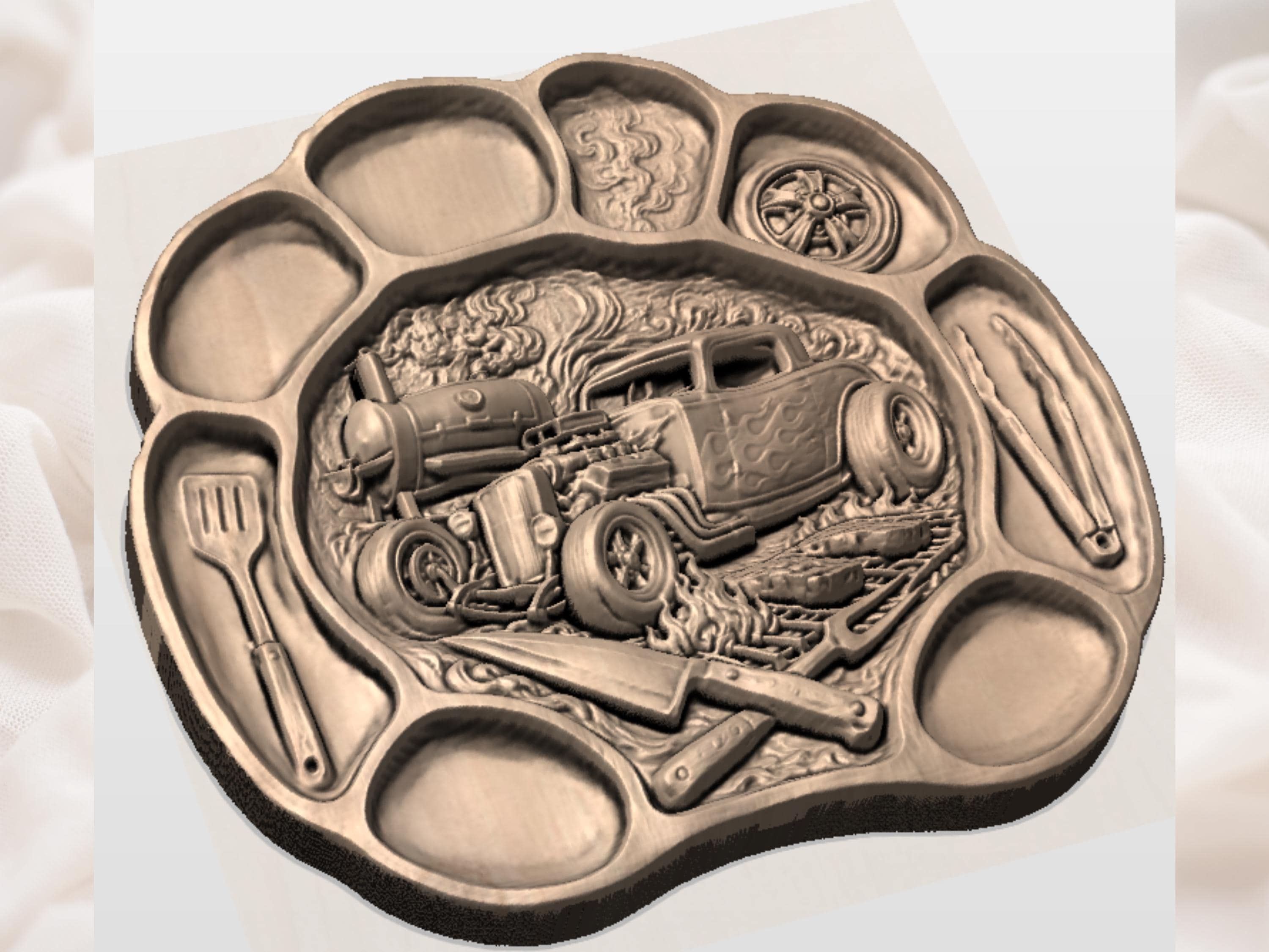 Hot Rod BBQ Serving Tray STL for CNC Router bas-relief STL — view 3