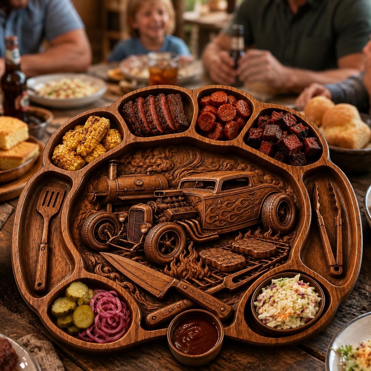 Hot Rod BBQ Serving Tray STL for CNC Router bas-relief STL — view 5
