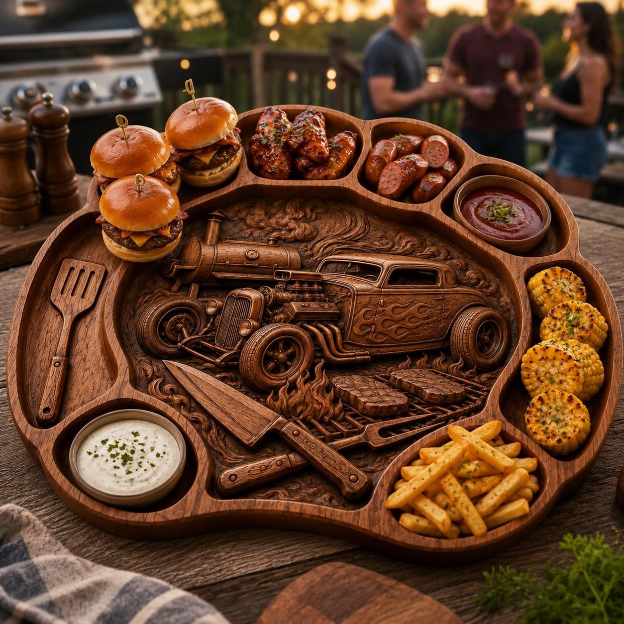 Hot Rod BBQ Serving Tray STL for CNC Router bas-relief STL — view 6