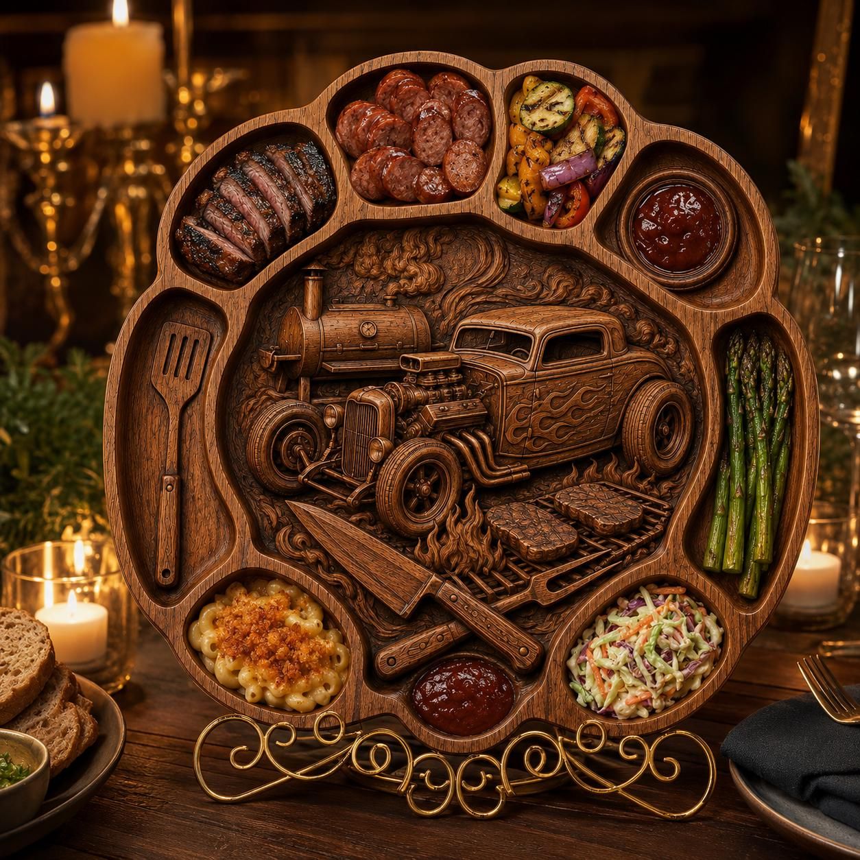 Hot Rod BBQ Serving Tray STL for CNC Router bas-relief STL — view 7