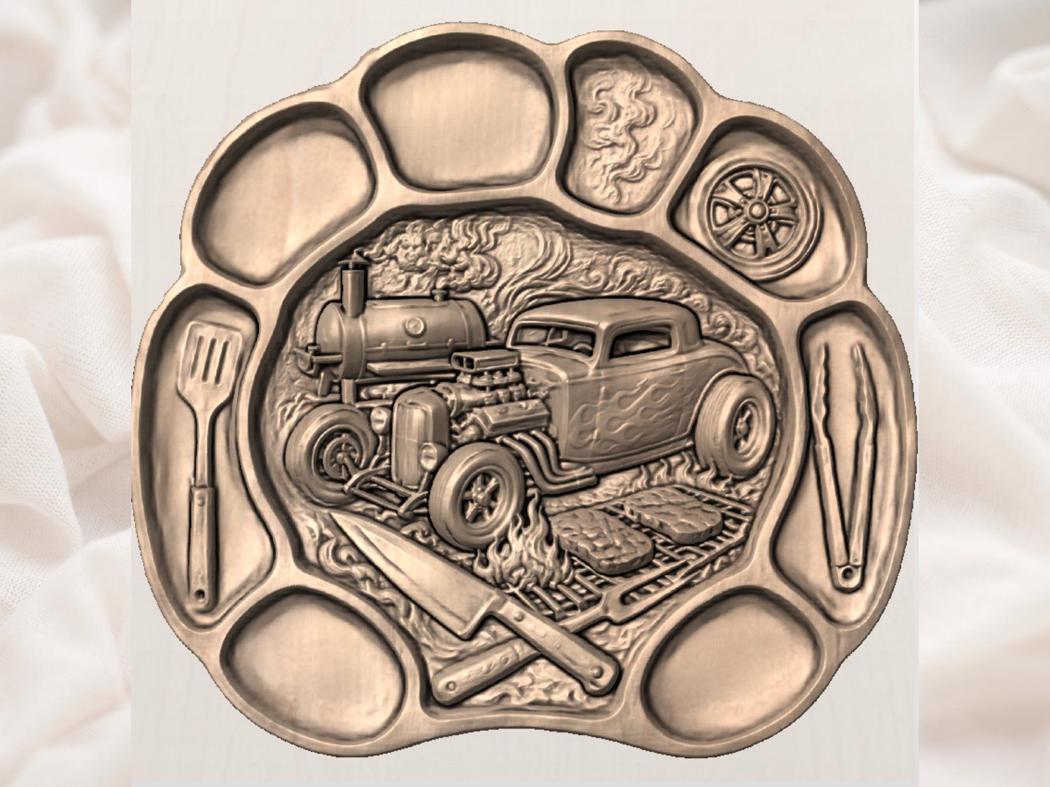 Hot Rod BBQ Wall Art bas-relief STL — view 2