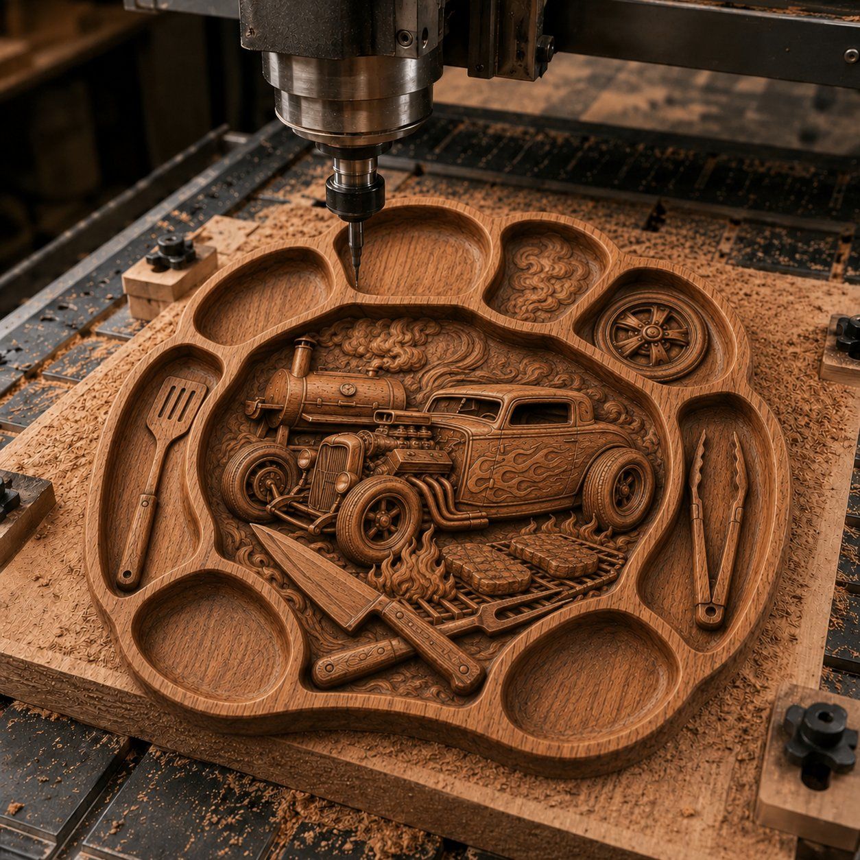 Hot Rod BBQ Wall Art bas-relief STL — view 4