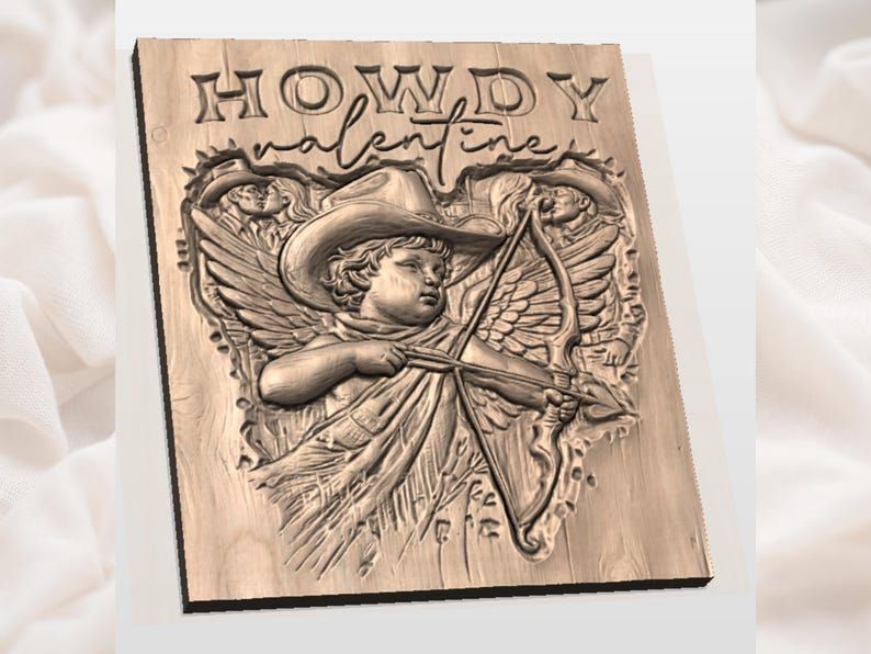 Howdy Valentine Cowboy Cupid Bas-Relief STL with Angel Wings bas-relief STL — view 2