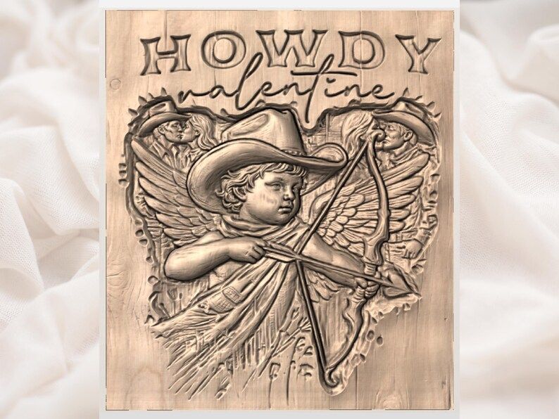 Howdy Valentine Cowboy Cupid Bas-Relief STL with Angel Wings bas-relief STL — view 3