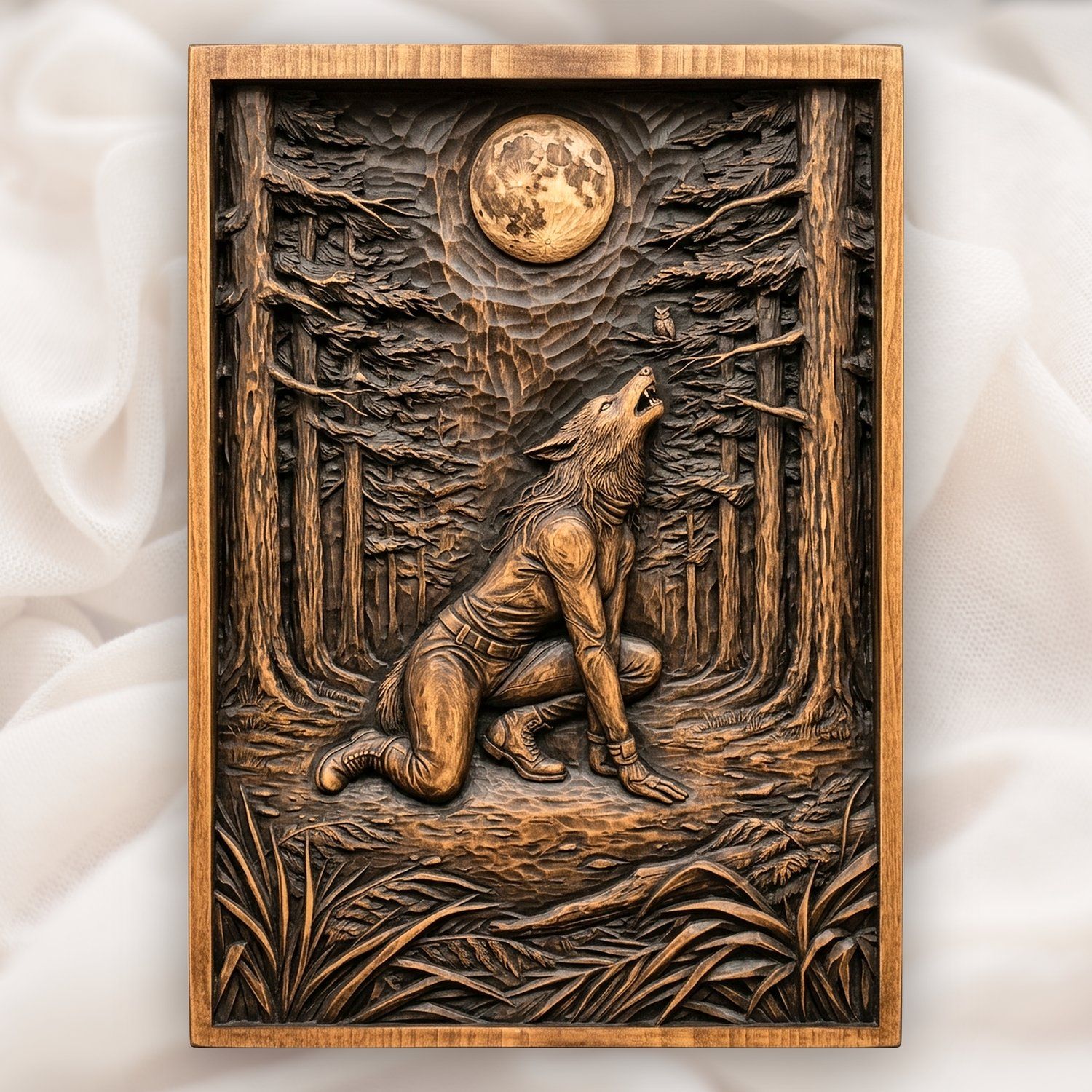 Howling Werewolf Forest Moon CNC Relief STL bas-relief STL design