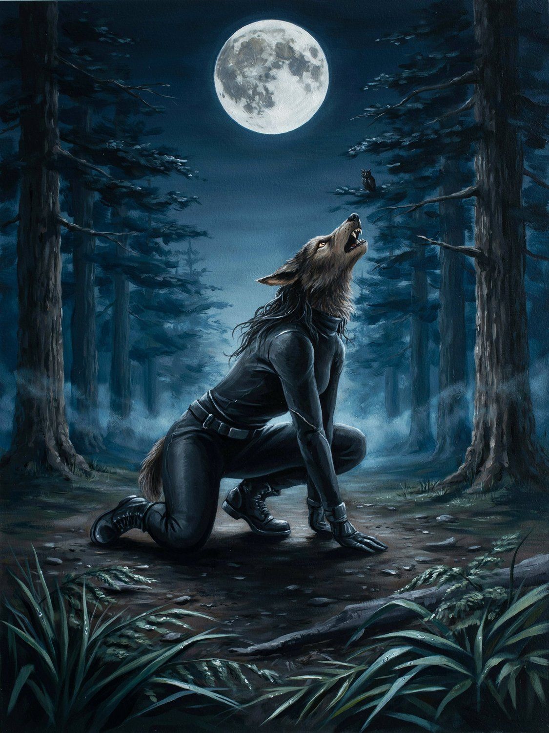 Howling Werewolf Forest Moon CNC Relief STL bas-relief STL — view 12
