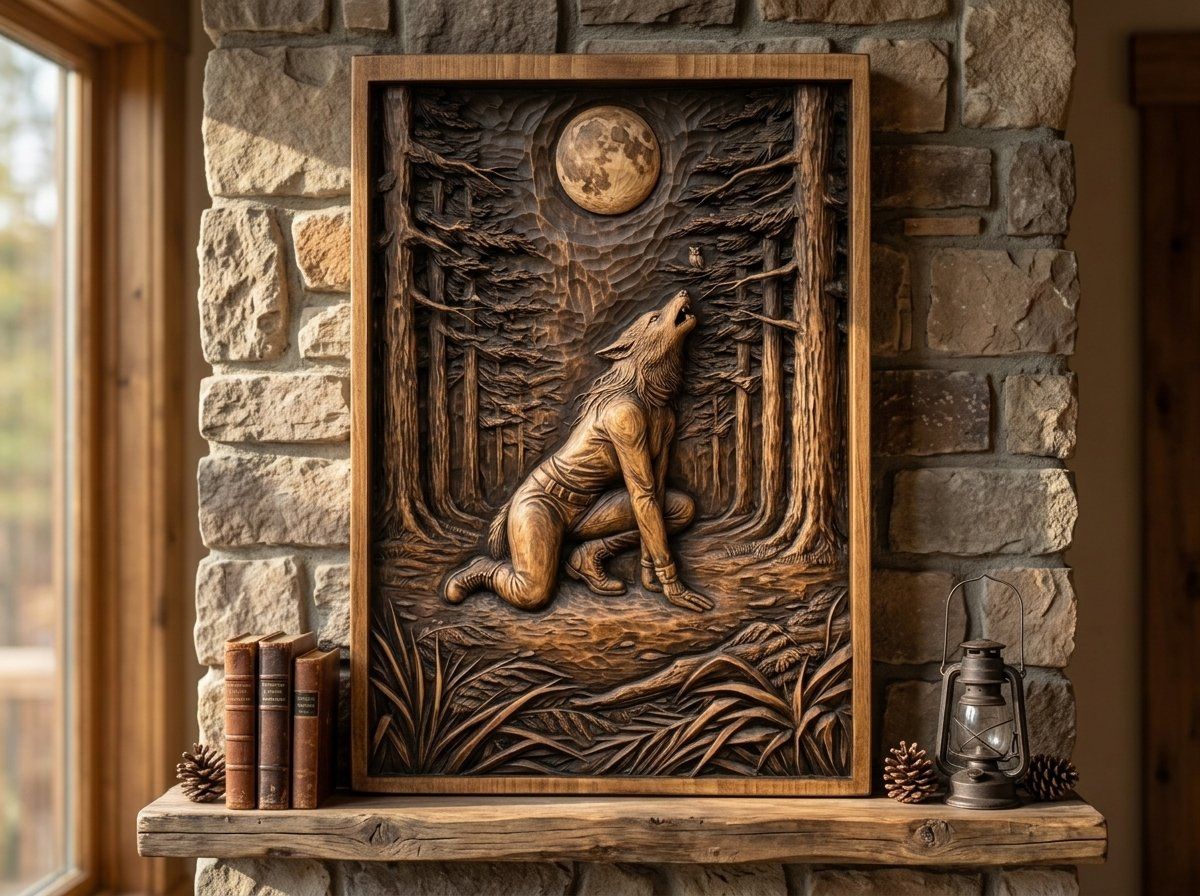 Howling Werewolf Forest Moon CNC Relief STL bas-relief STL — view 13