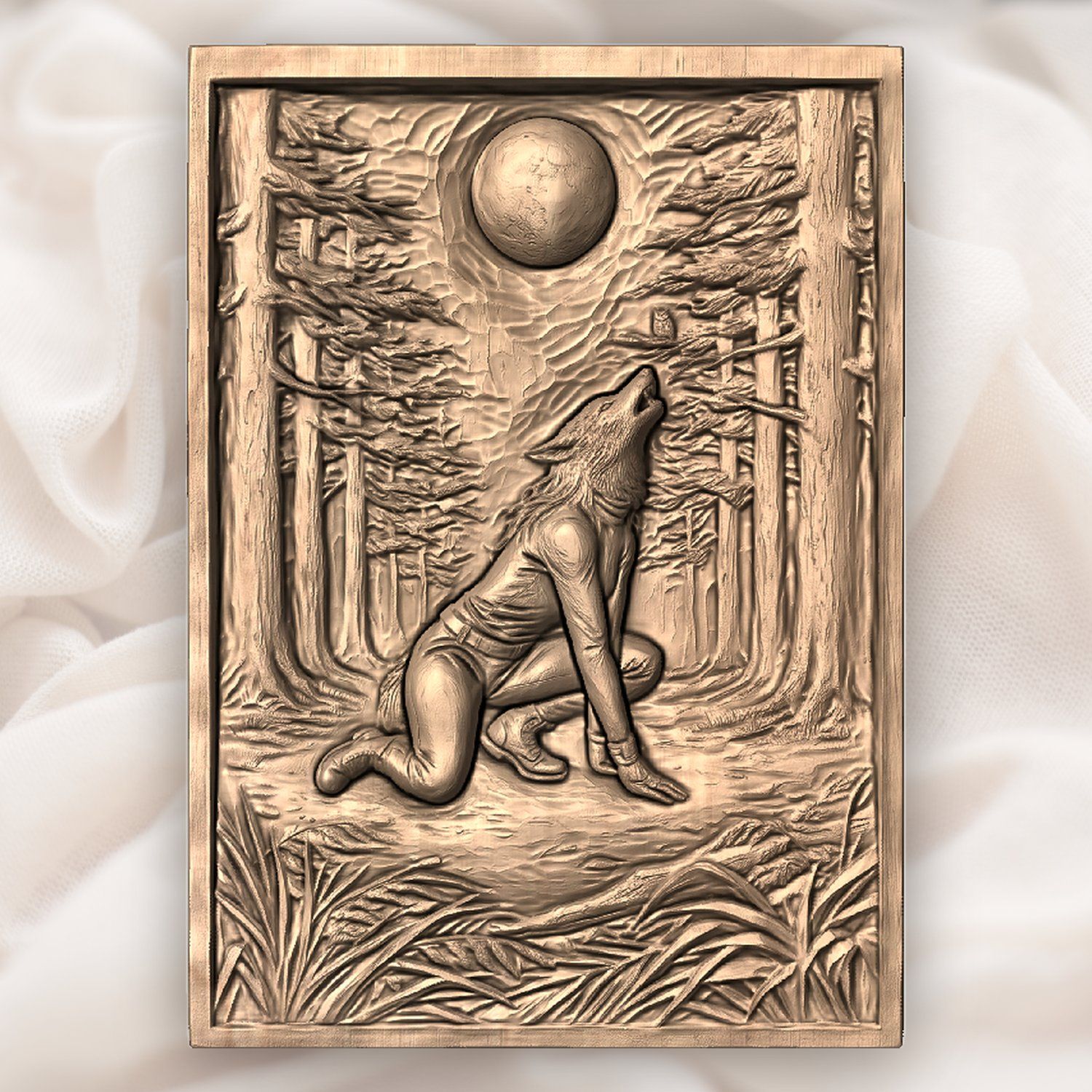 Howling Werewolf Forest Moon CNC Relief STL bas-relief STL — view 4