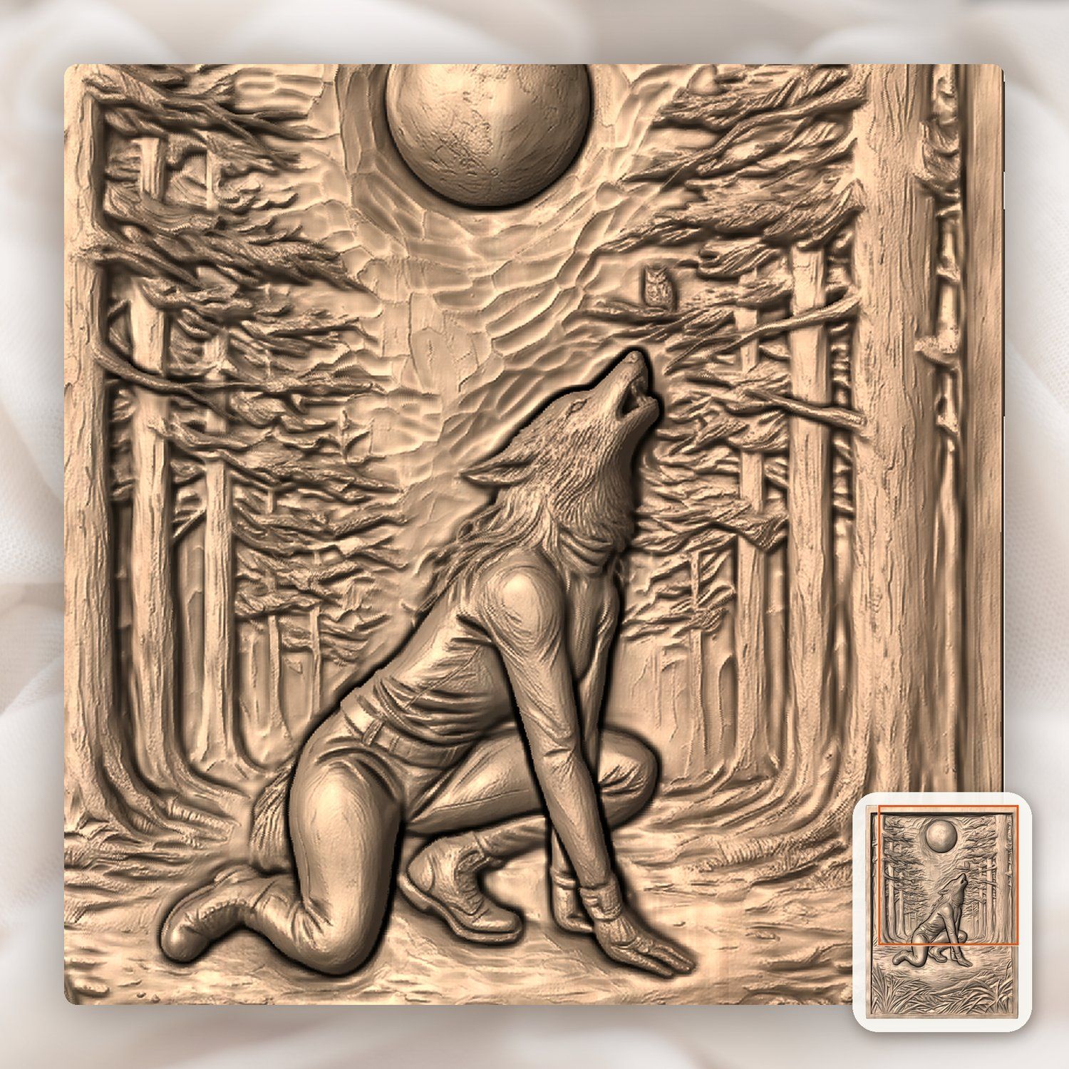 Howling Werewolf Forest Moon CNC Relief STL bas-relief STL — view 8