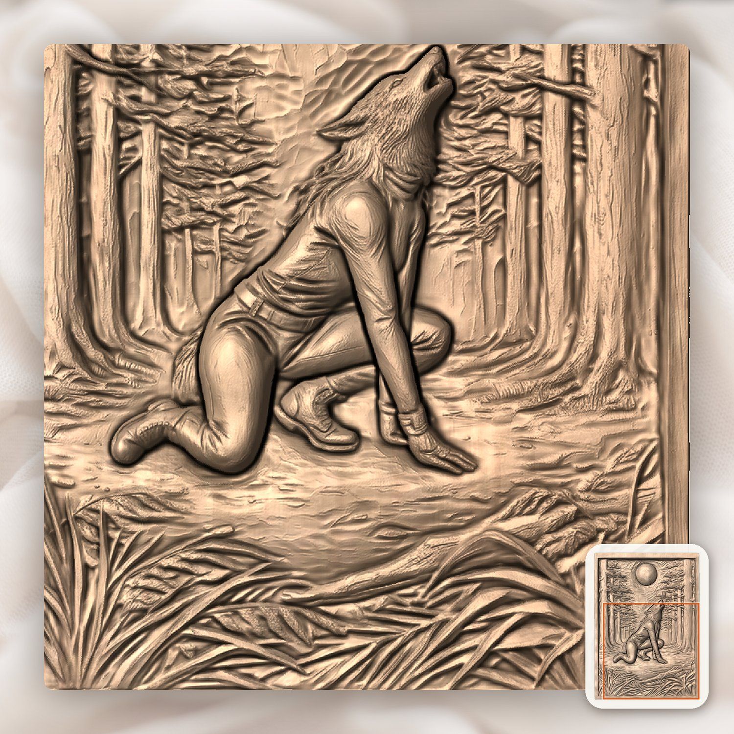 Howling Werewolf Forest Moon CNC Relief STL bas-relief STL — view 9
