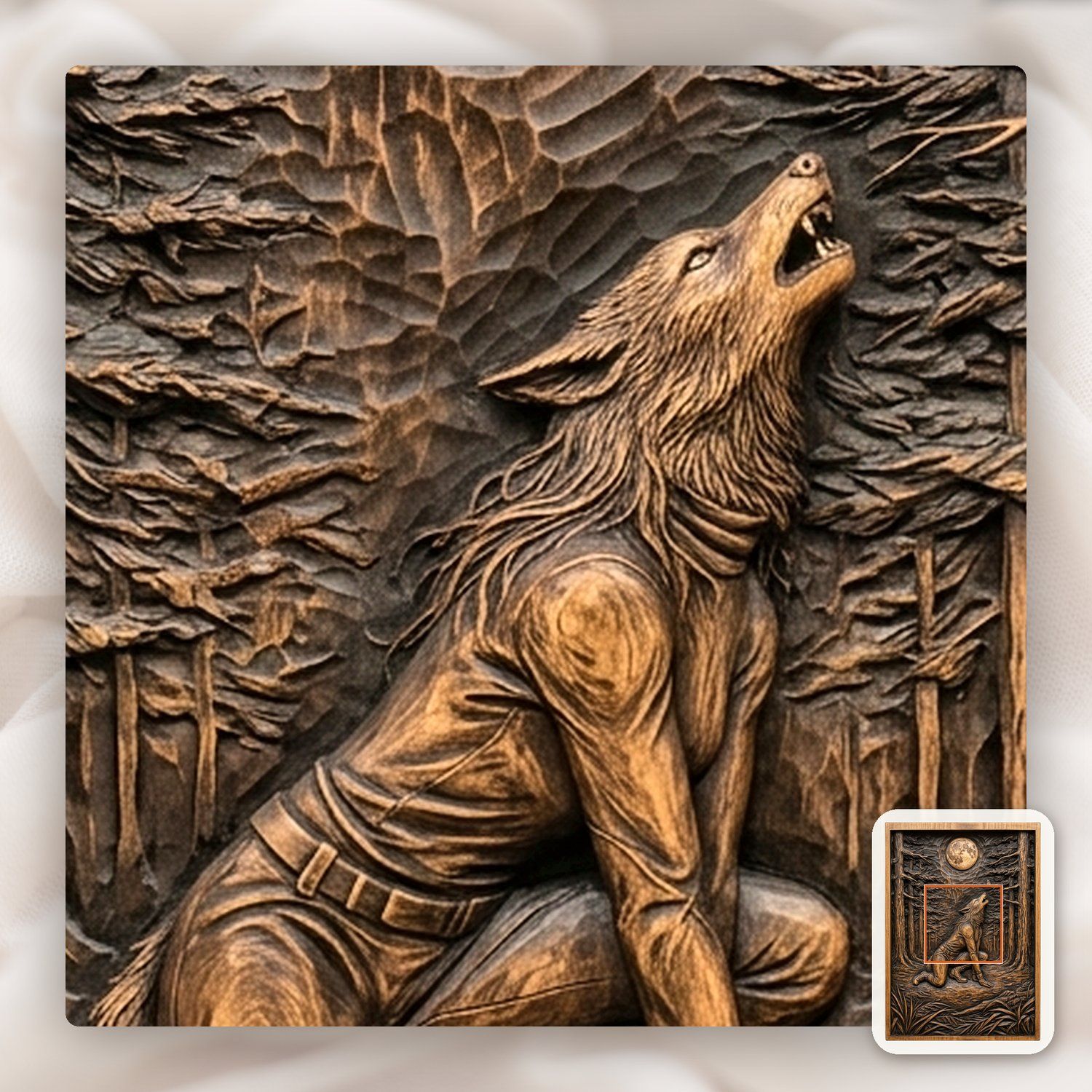 Howling Werewolf Forest Moon CNC Relief STL bas-relief STL — view 10