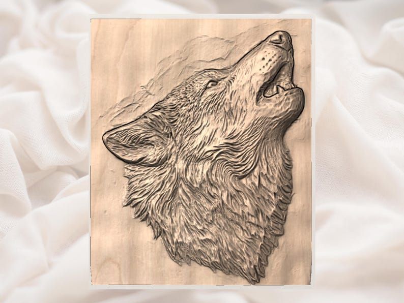 Howling Wolf Head Bas-Relief STL for CNC Carving bas-relief STL — view 3