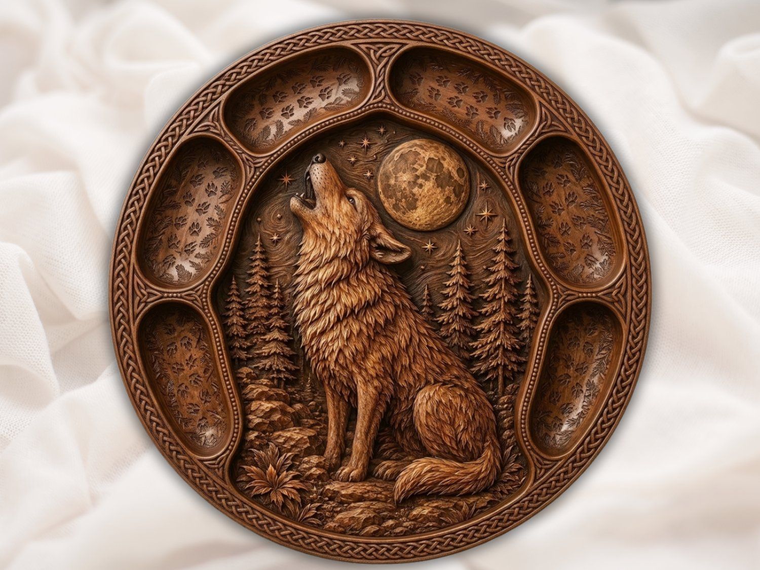 Howling Wolf Forest Moon Scene CNC Relief STL bas-relief STL — view 2