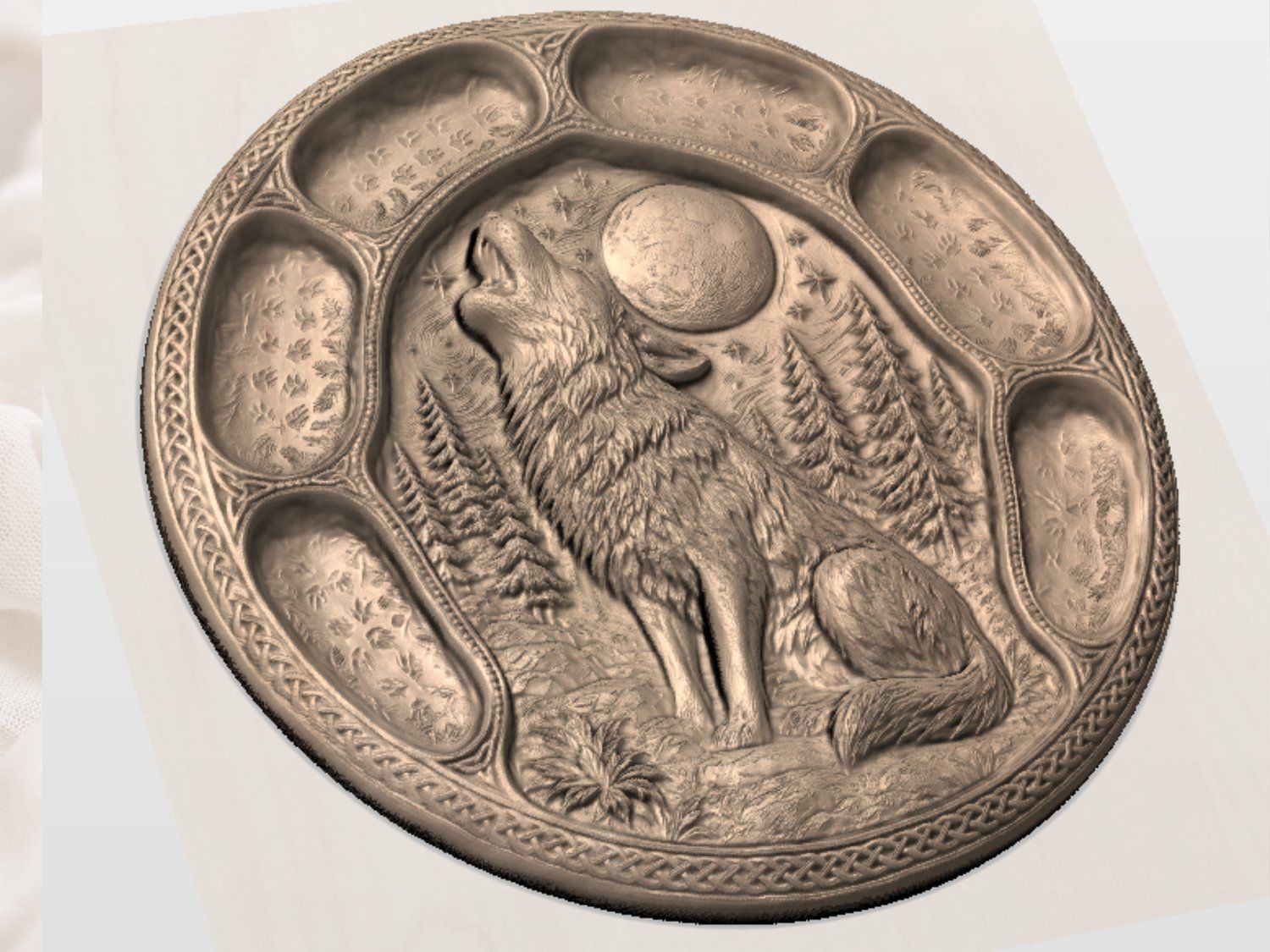 Howling Wolf Forest Moon Scene CNC Relief STL bas-relief STL — view 3