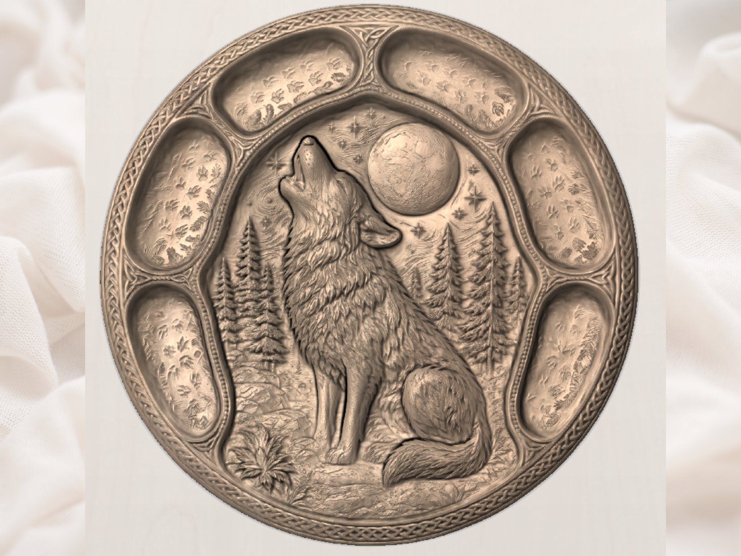Howling Wolf Forest Moon Scene CNC Relief STL bas-relief STL — view 4