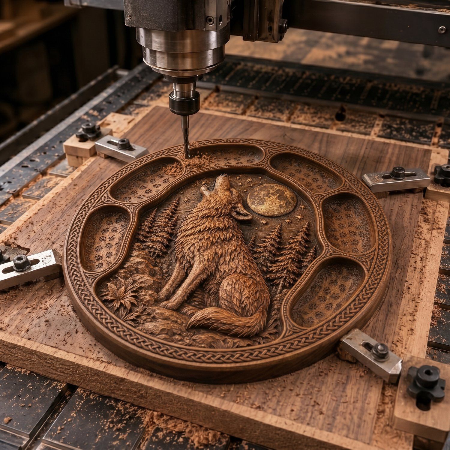 Howling Wolf Forest Moon Scene CNC Relief STL bas-relief STL — view 7