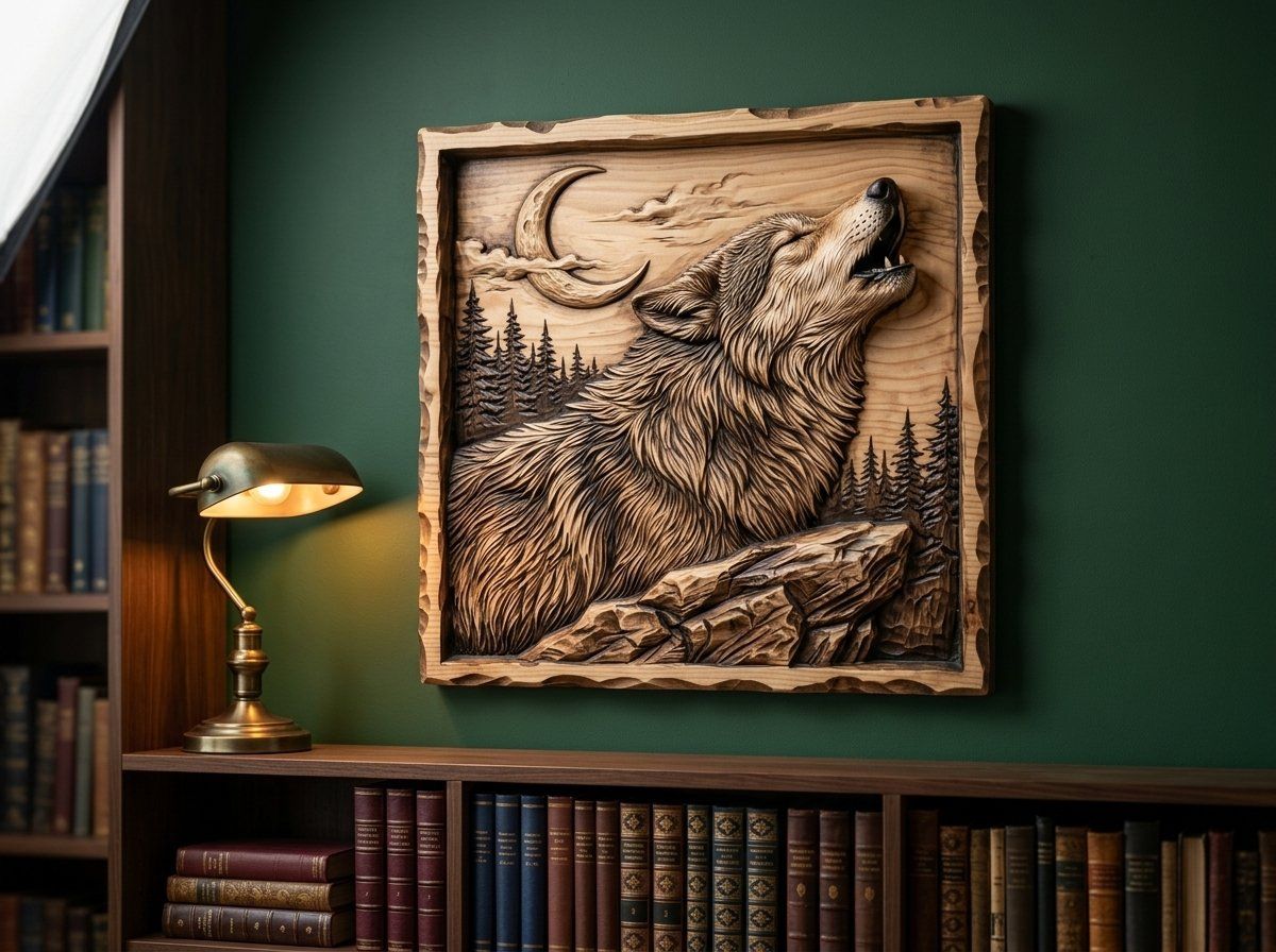 Howling Wolf Moon CNC Relief STL bas-relief STL — view 13