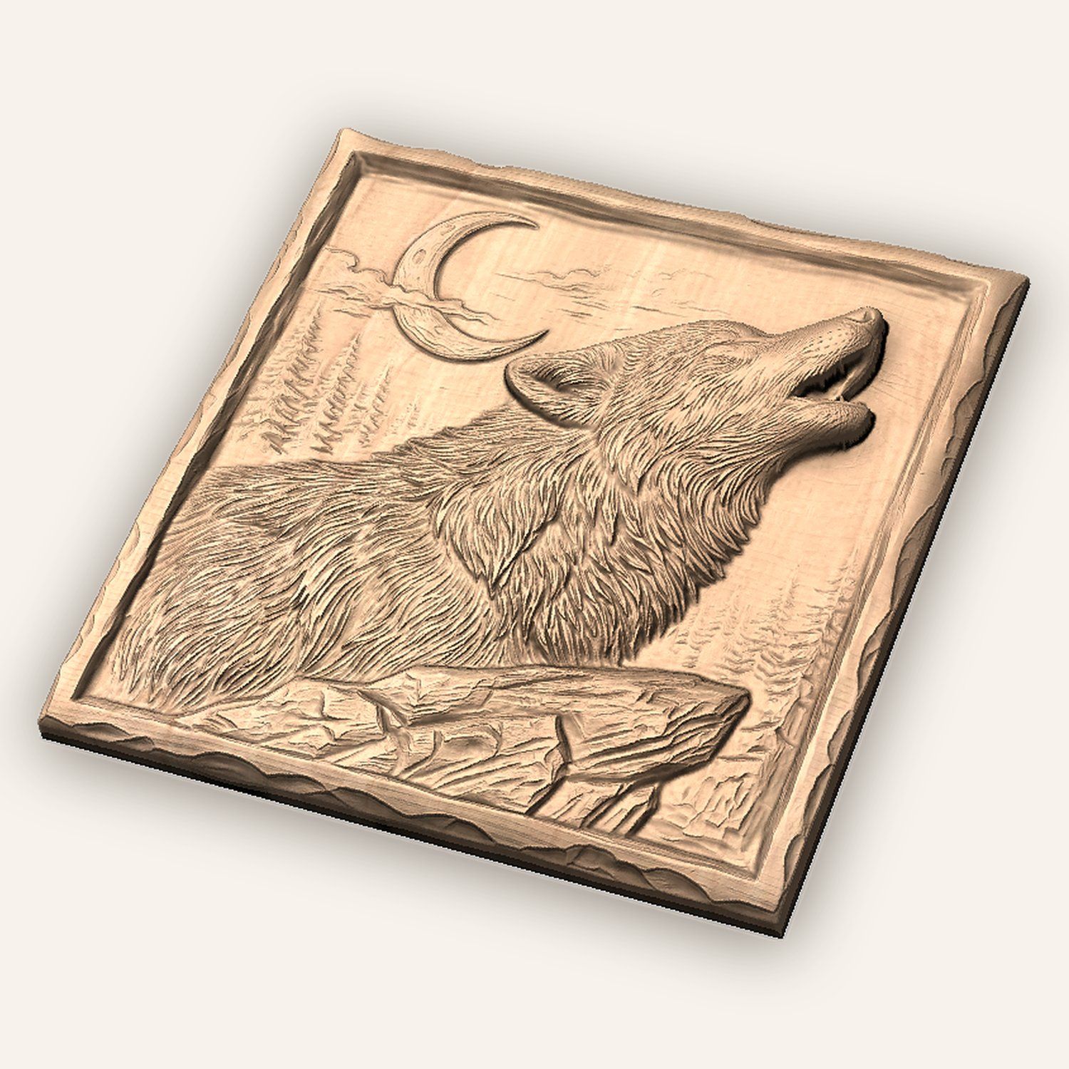 Howling Wolf Moon CNC Relief STL bas-relief STL — view 5