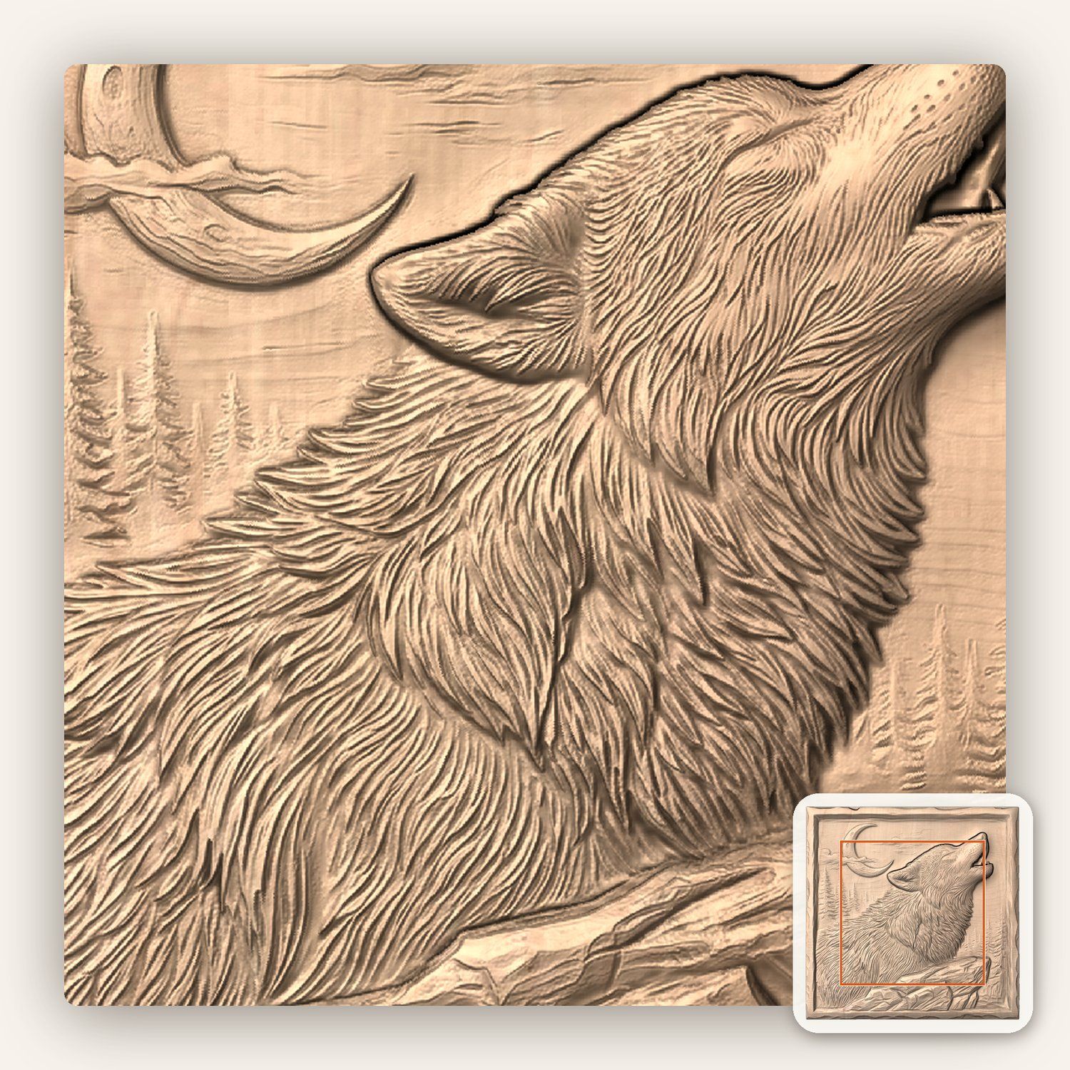 Howling Wolf Moon CNC Relief STL bas-relief STL — view 6
