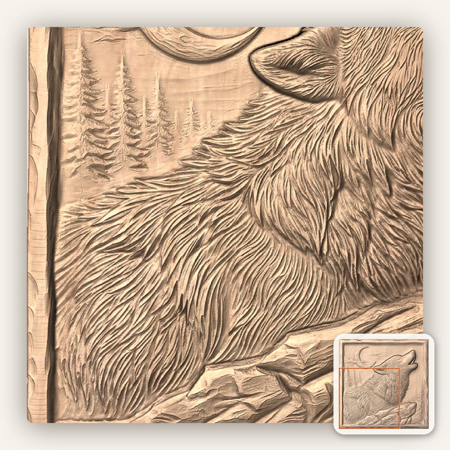 Howling Wolf Moon CNC Relief STL bas-relief STL — view 7