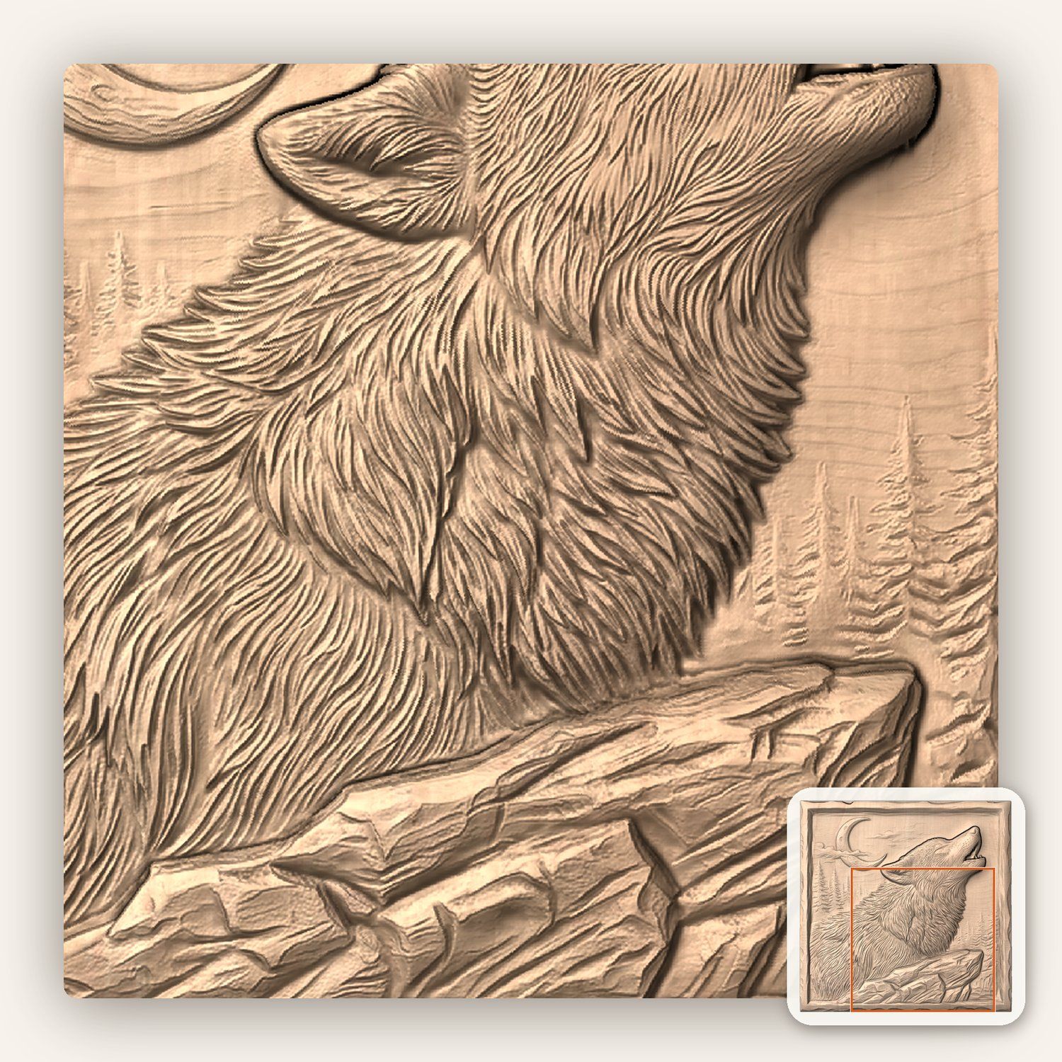 Howling Wolf Moon CNC Relief STL bas-relief STL — view 9