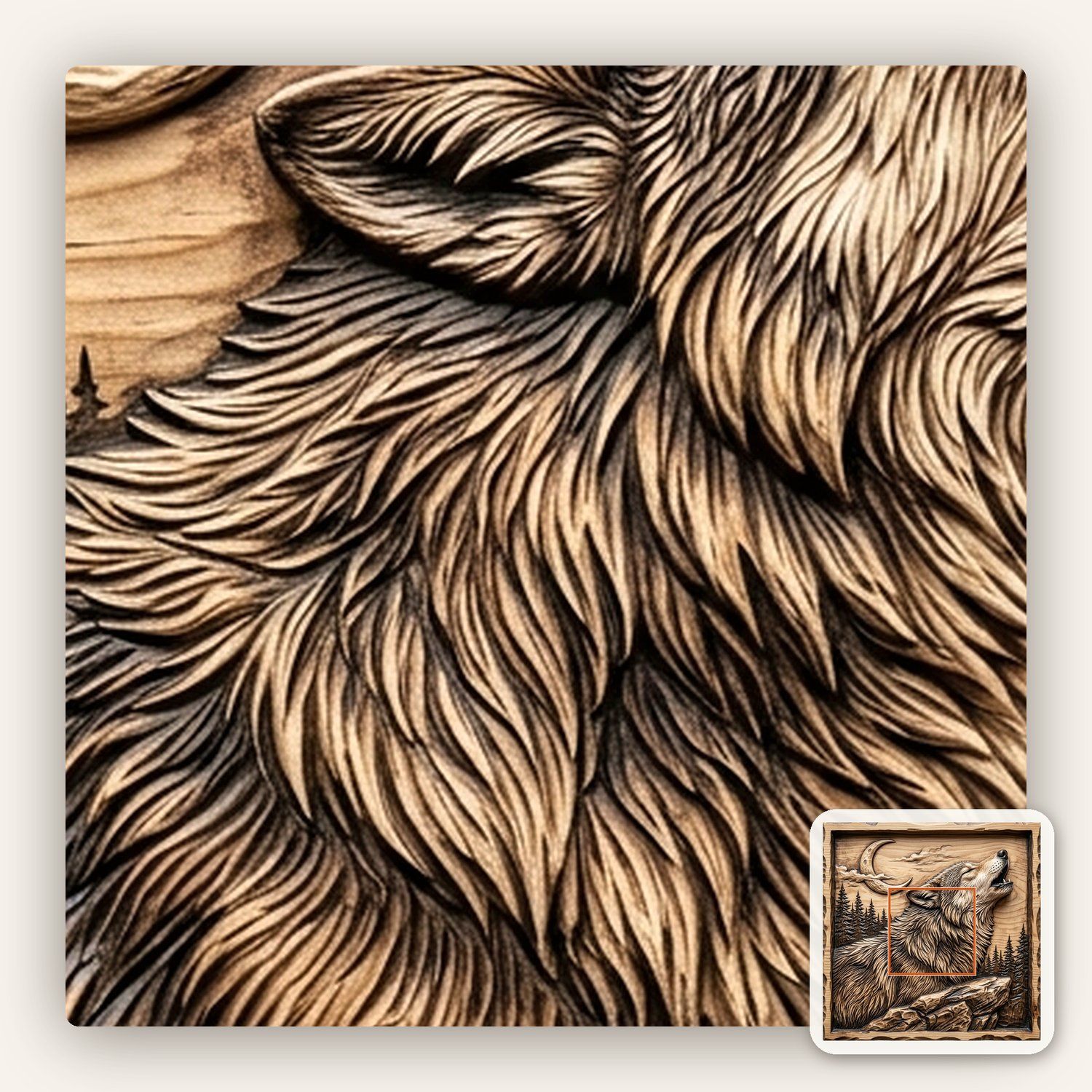 Howling Wolf Moon CNC Relief STL bas-relief STL — view 10