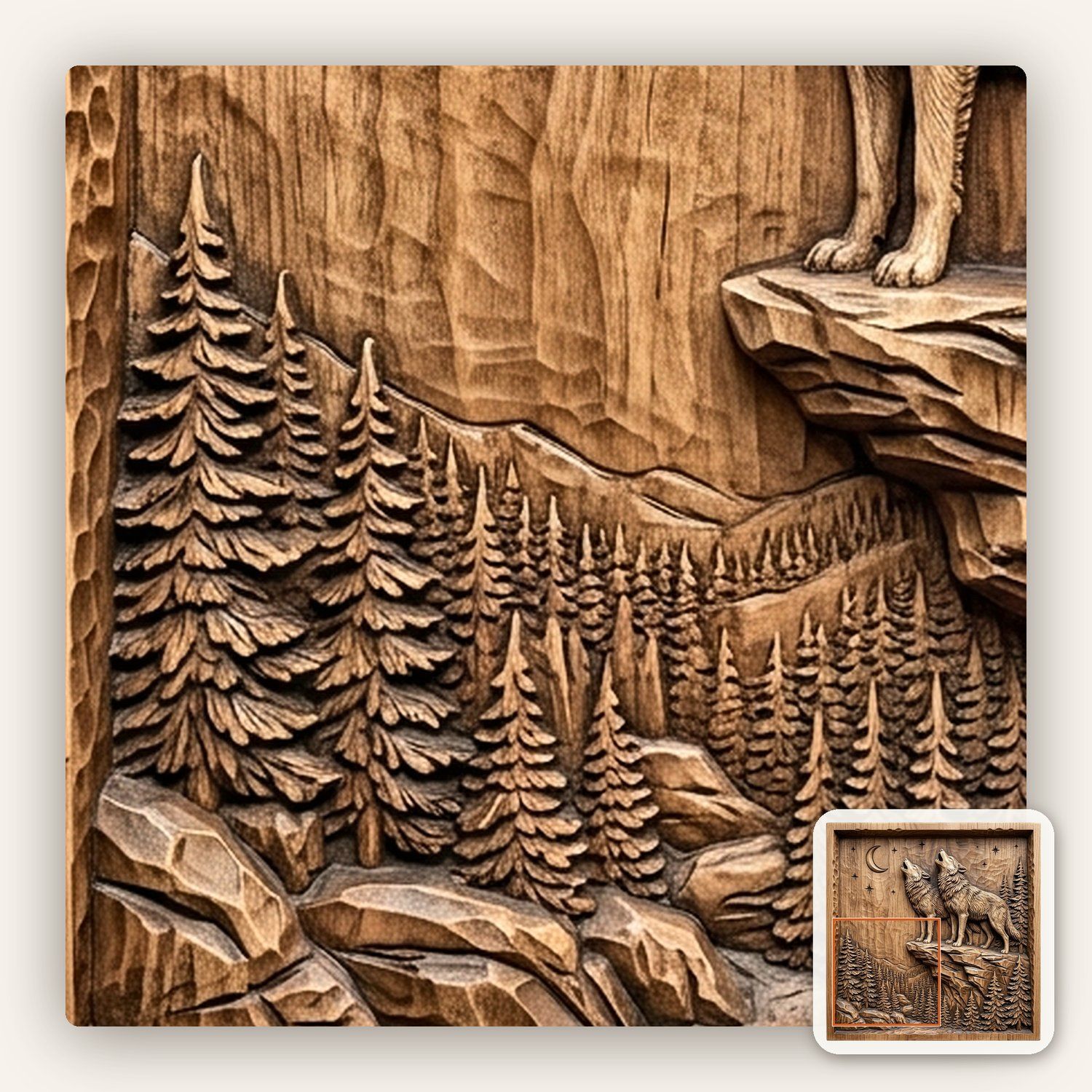 Howling Wolf Moon Forest CNC Relief STL bas-relief STL — view 10