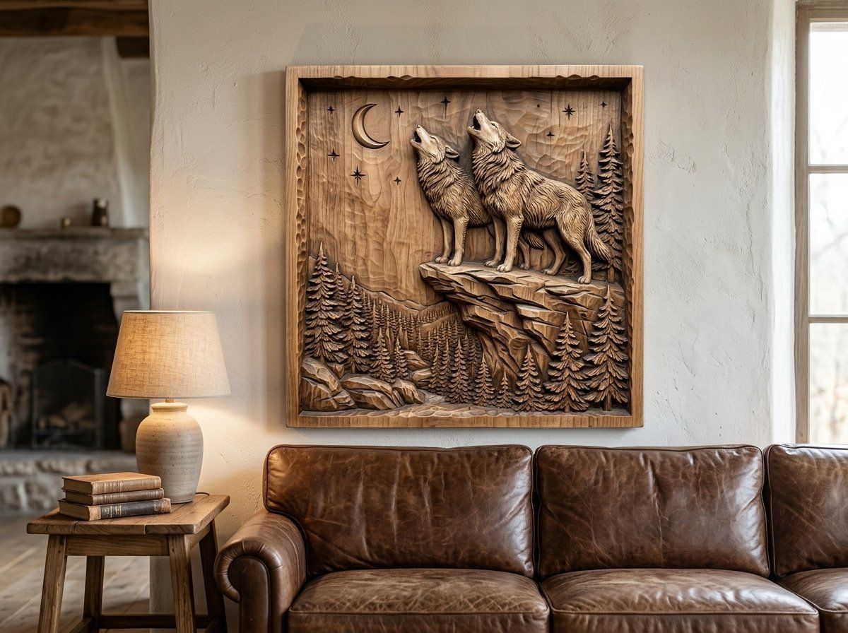 Howling Wolf Moon Forest CNC Relief STL bas-relief STL — view 11