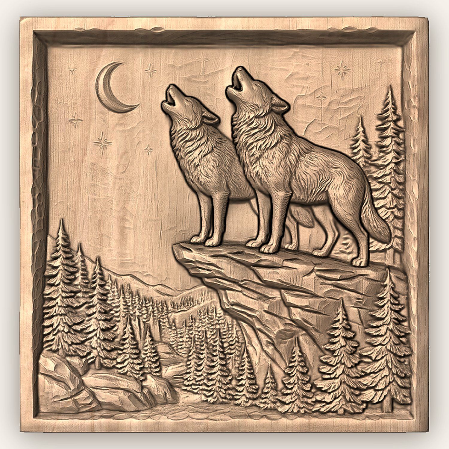 Howling Wolf Moon Forest CNC Relief STL bas-relief STL — view 3