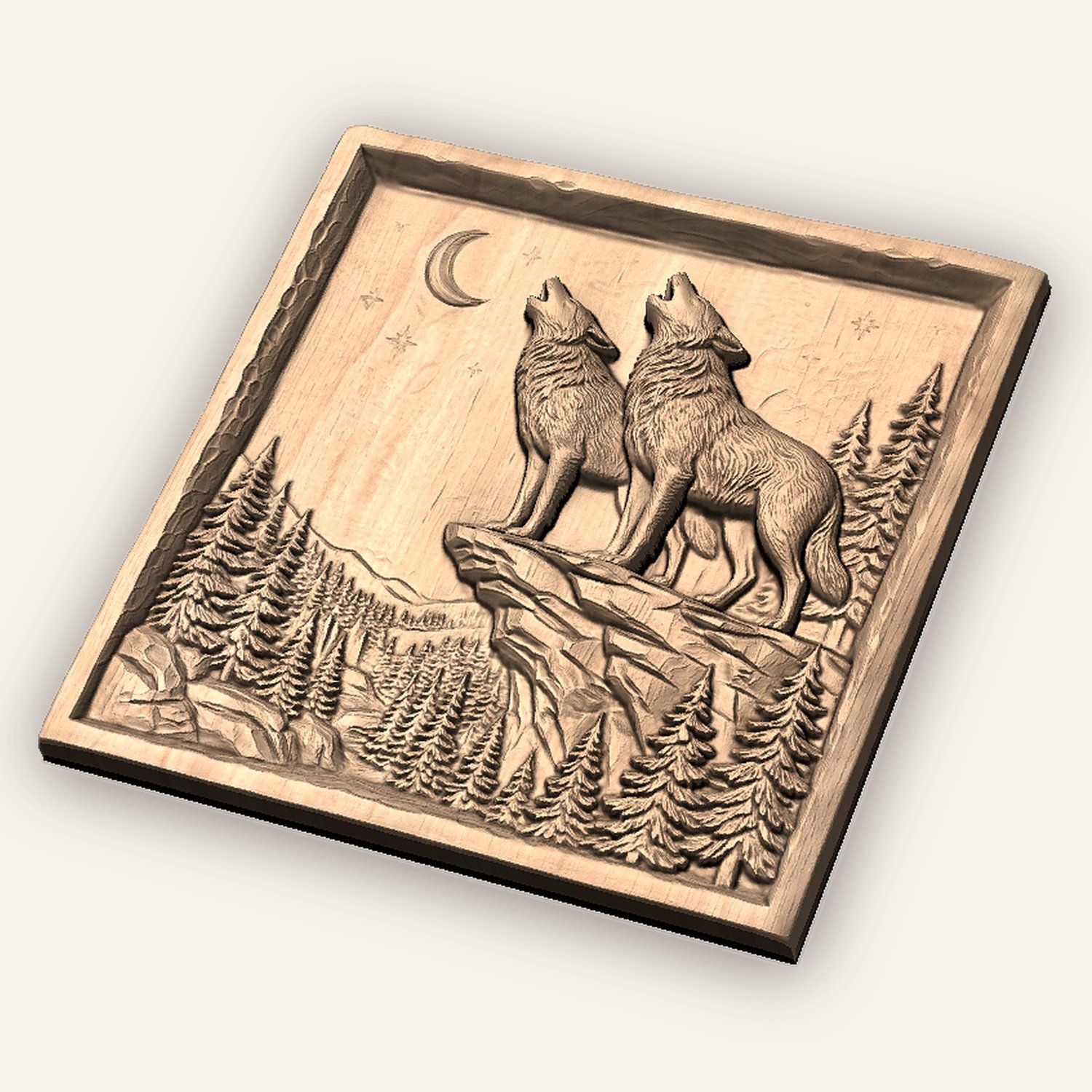 Howling Wolf Moon Forest CNC Relief STL bas-relief STL — view 4