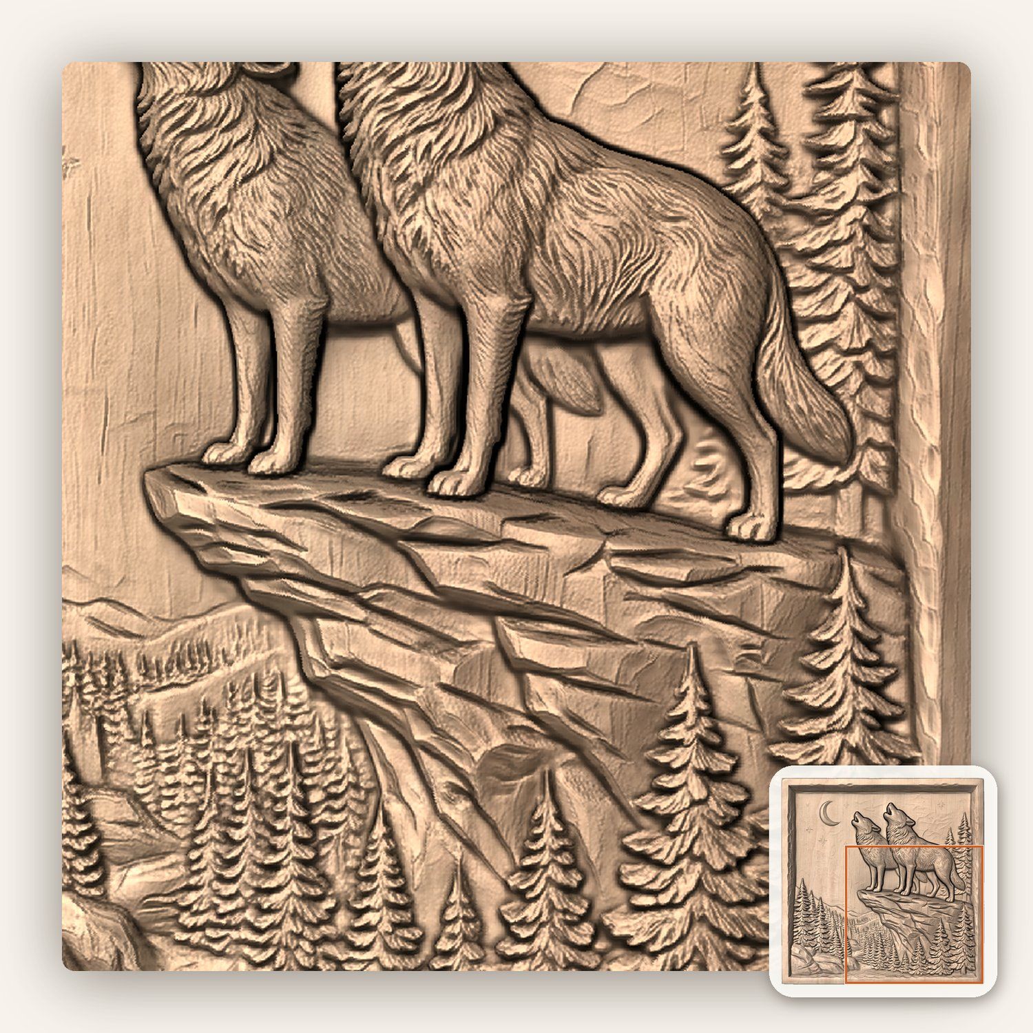 Howling Wolf Moon Forest CNC Relief STL bas-relief STL — view 5