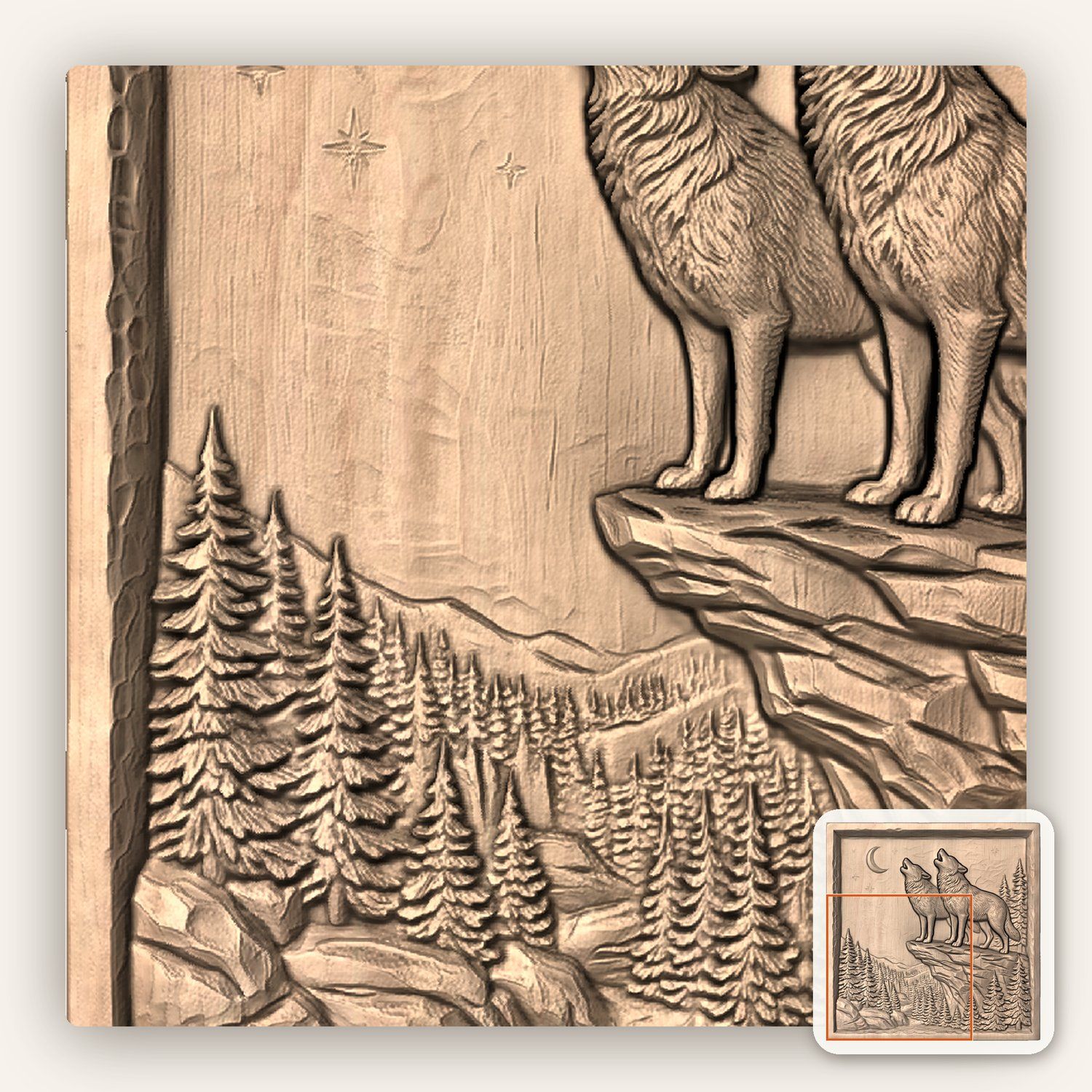 Howling Wolf Moon Forest CNC Relief STL bas-relief STL — view 6