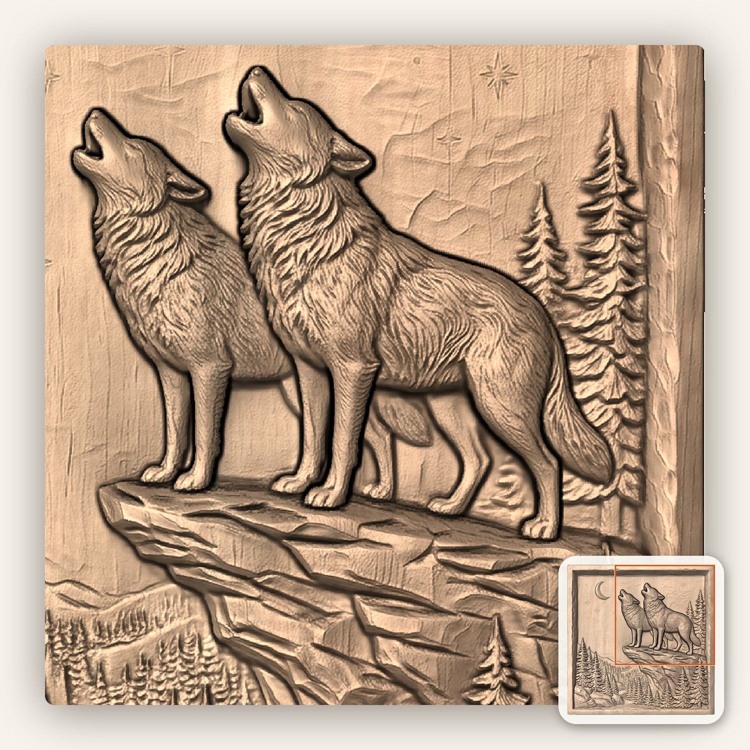 Howling Wolf Moon Forest CNC Relief STL bas-relief STL — view 7