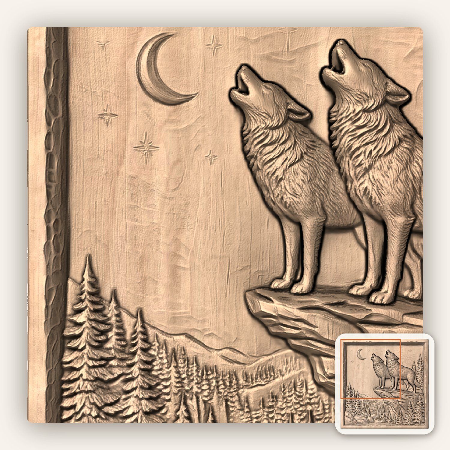 Howling Wolf Moon Forest CNC Relief STL bas-relief STL — view 8