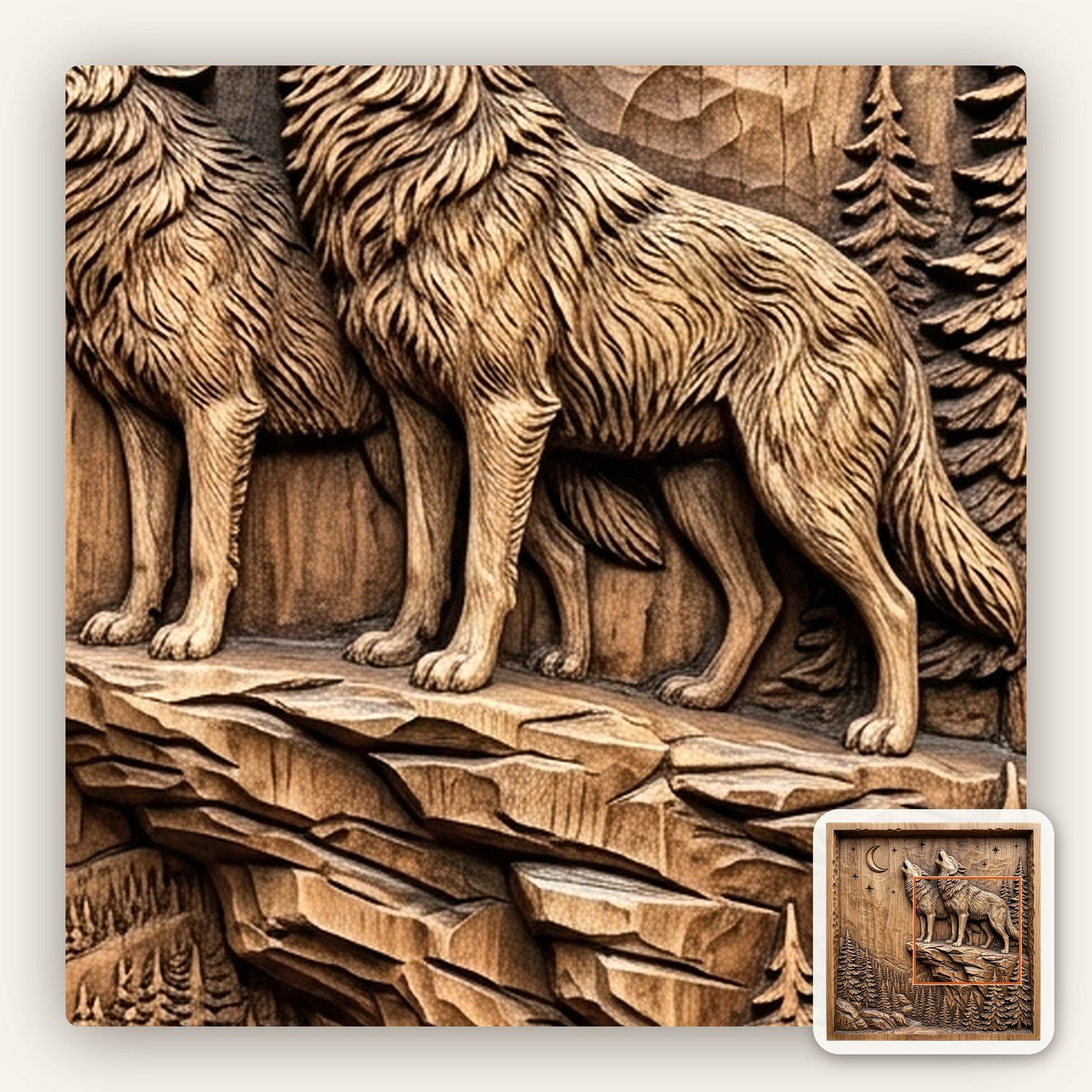 Howling Wolf Moon Forest CNC Relief STL bas-relief STL — view 9