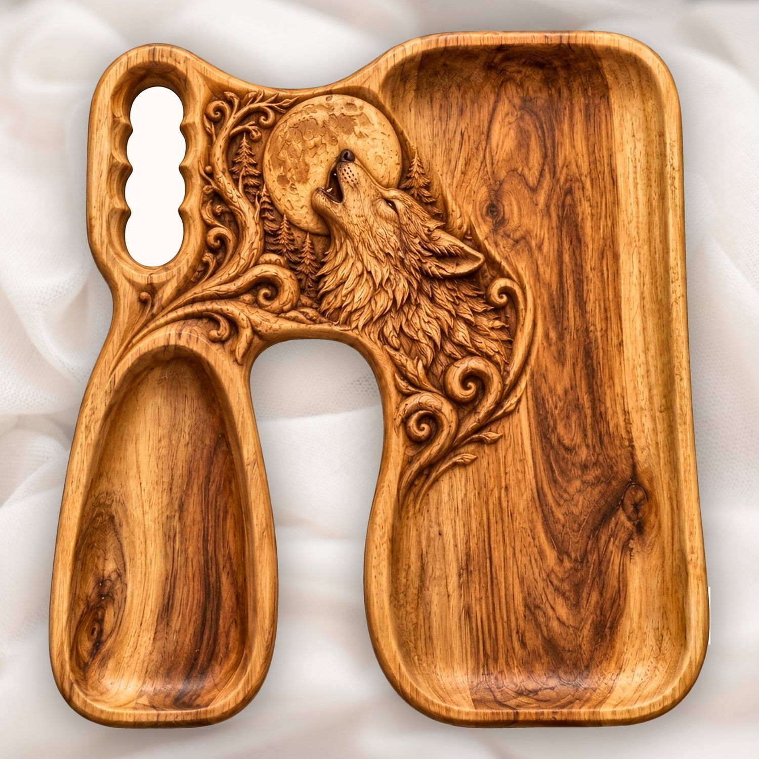 Howling Wolf Moon Serving Tray CNC Relief STL bas-relief STL design
