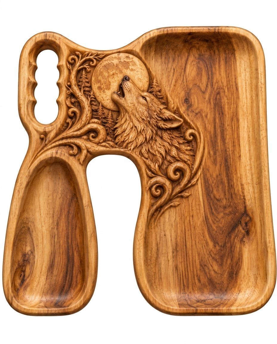 Howling Wolf Moon Serving Tray CNC Relief STL bas-relief STL — view 15