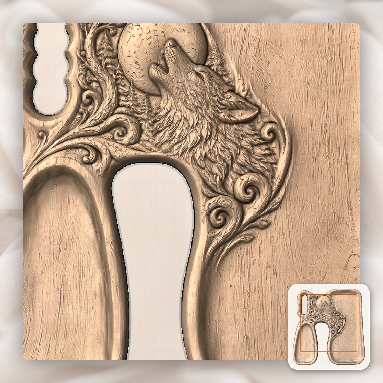 Howling Wolf Moon Serving Tray CNC Relief STL bas-relief STL — view 8