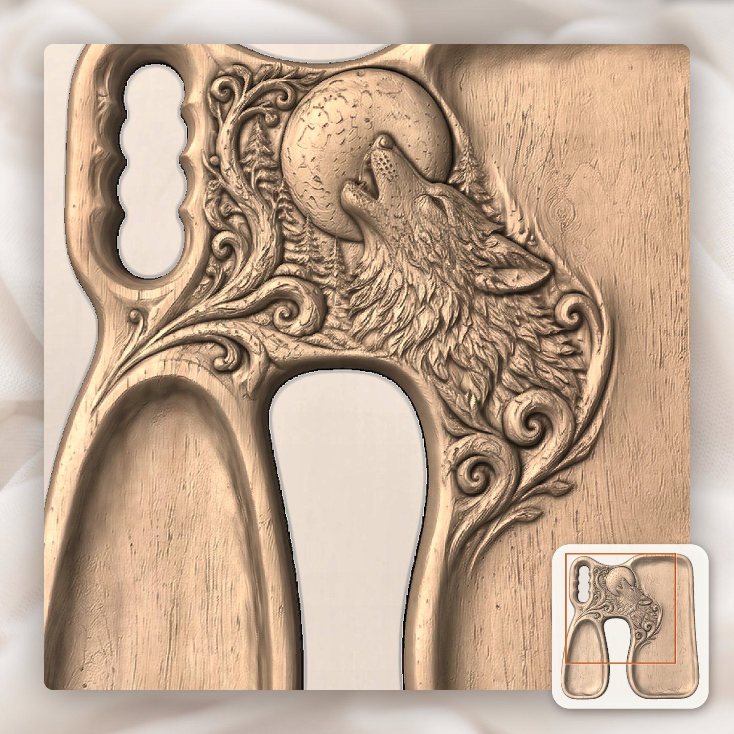 Howling Wolf Moon Serving Tray CNC Relief STL bas-relief STL — view 9