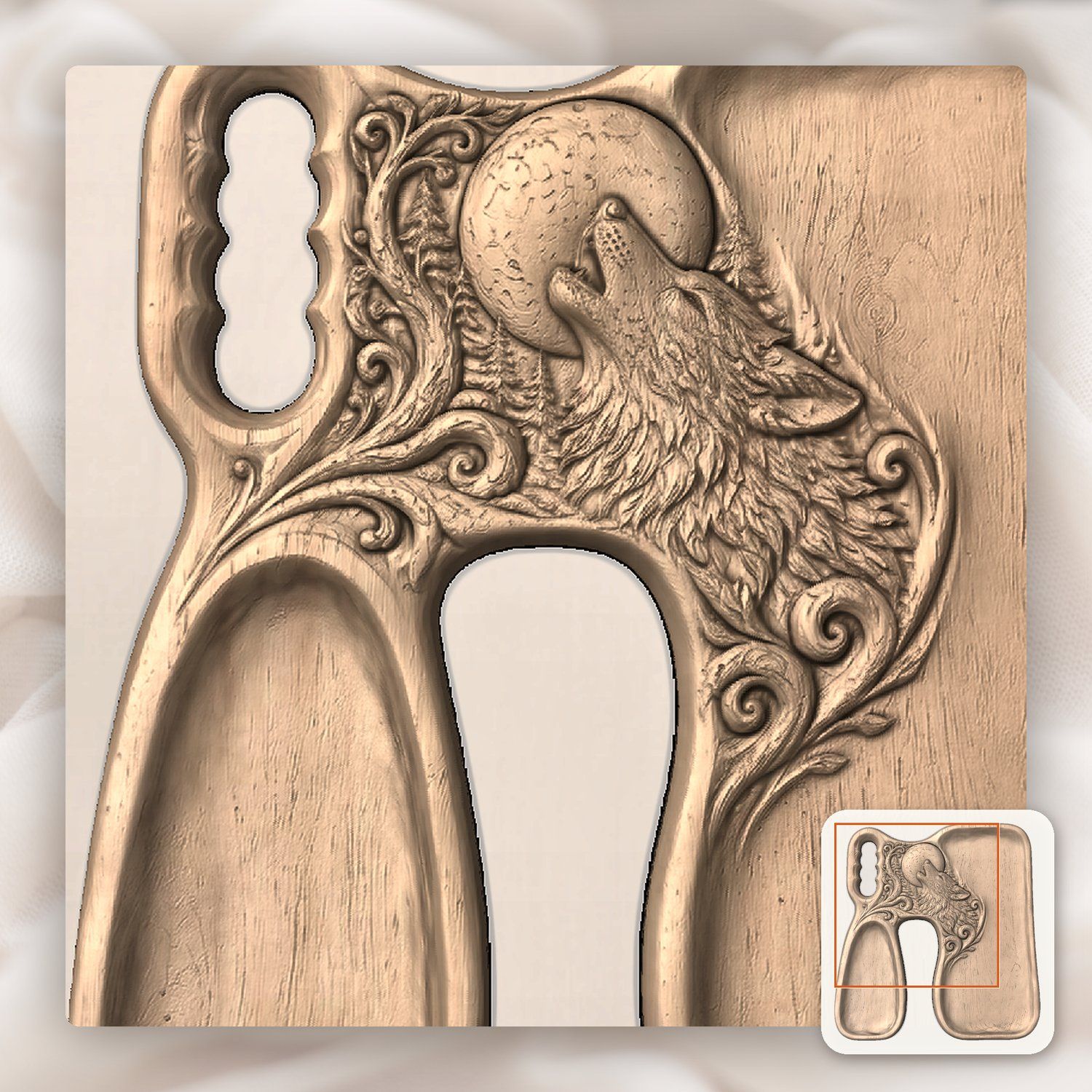 Howling Wolf Moon Serving Tray CNC Relief STL bas-relief STL — view 10